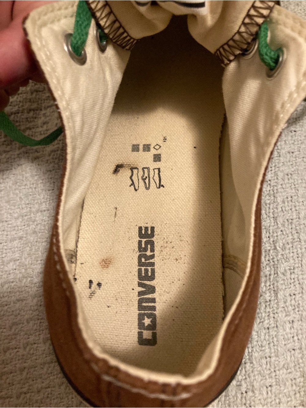 Converse Men's Low Top Canvas Sneakers in Brown with Green Laces - Picture 6 of 7